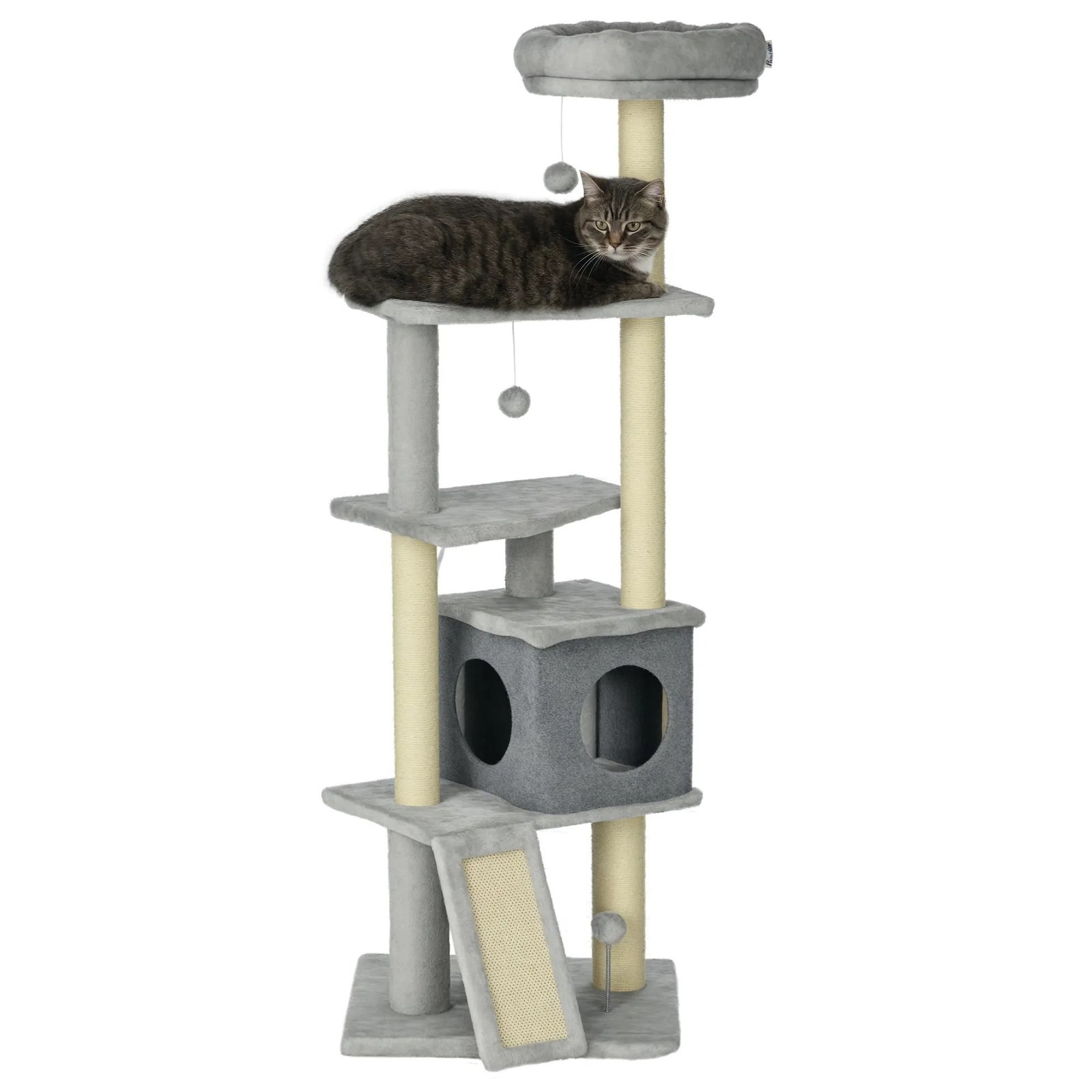 57.5" Cat Tree with Scratching Posts, Large Cat Tower for Indoor Cats with Bed, House, Toys, Grey 57.5" Cat Tree with Scratching Posts, Large Cat Tower for Indoor Cats with Bed, House, Toys, Grey