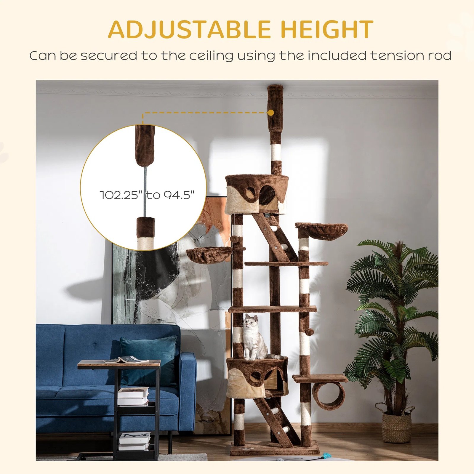 94"-102" Huge Cat Tree Ceiling High Cat Condo Scratching Post Activity Center Multi-Level Play House 94"-102" Huge Cat Tree Ceiling High Cat Condo Scratching Post Activity Center Multi-Level Play House - Image 2