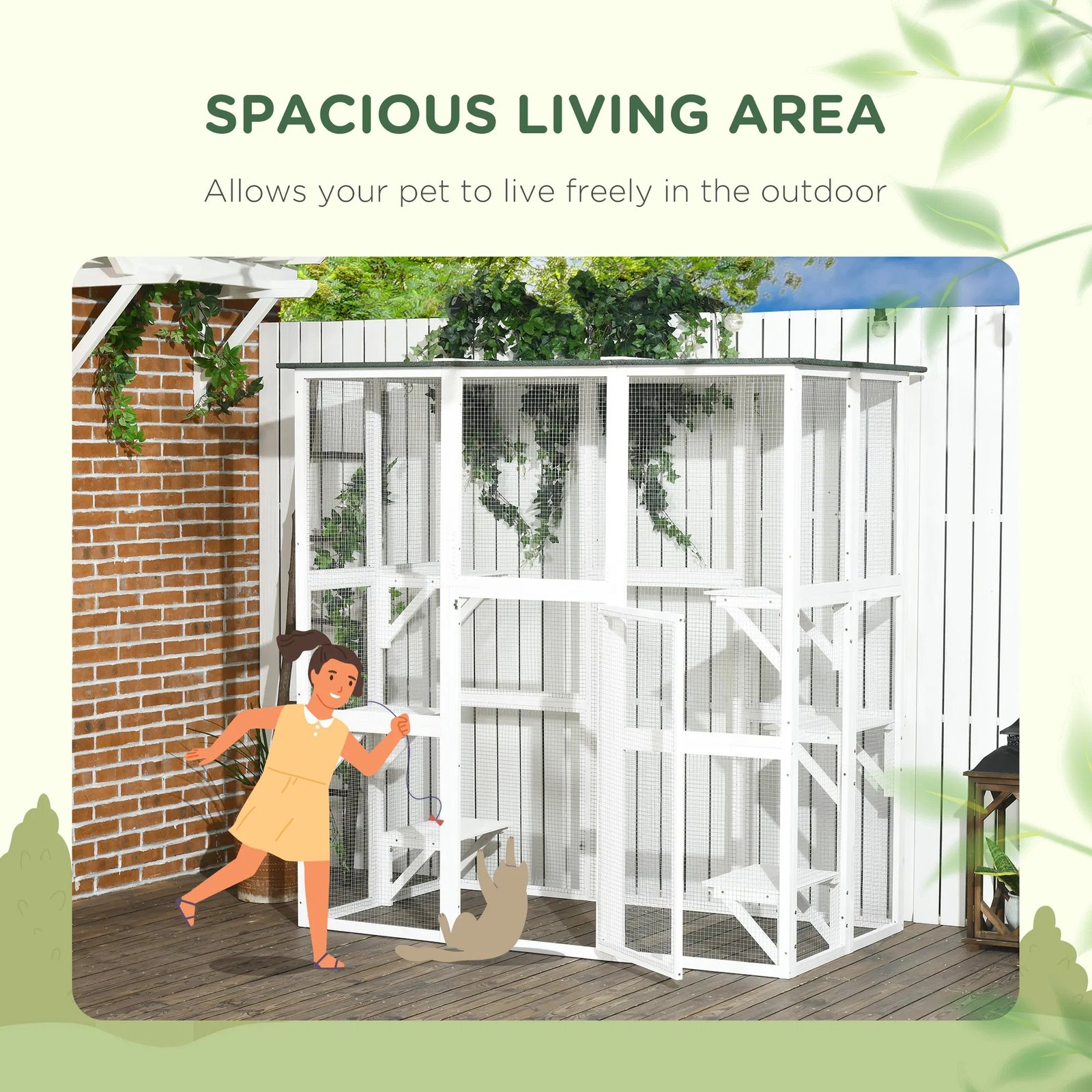 Large Outdoor Catio Enclosure, Wooden Cat Patio with 6 Balanced Platforms and Asphalt Roof, 70.9" x 38.6" x 70.9", White Large Outdoor Catio Enclosure, Wooden Cat Patio with 6 Balanced Platforms and Asphalt Roof, 70.9" x 38.6" x 70.9", White - Image 2