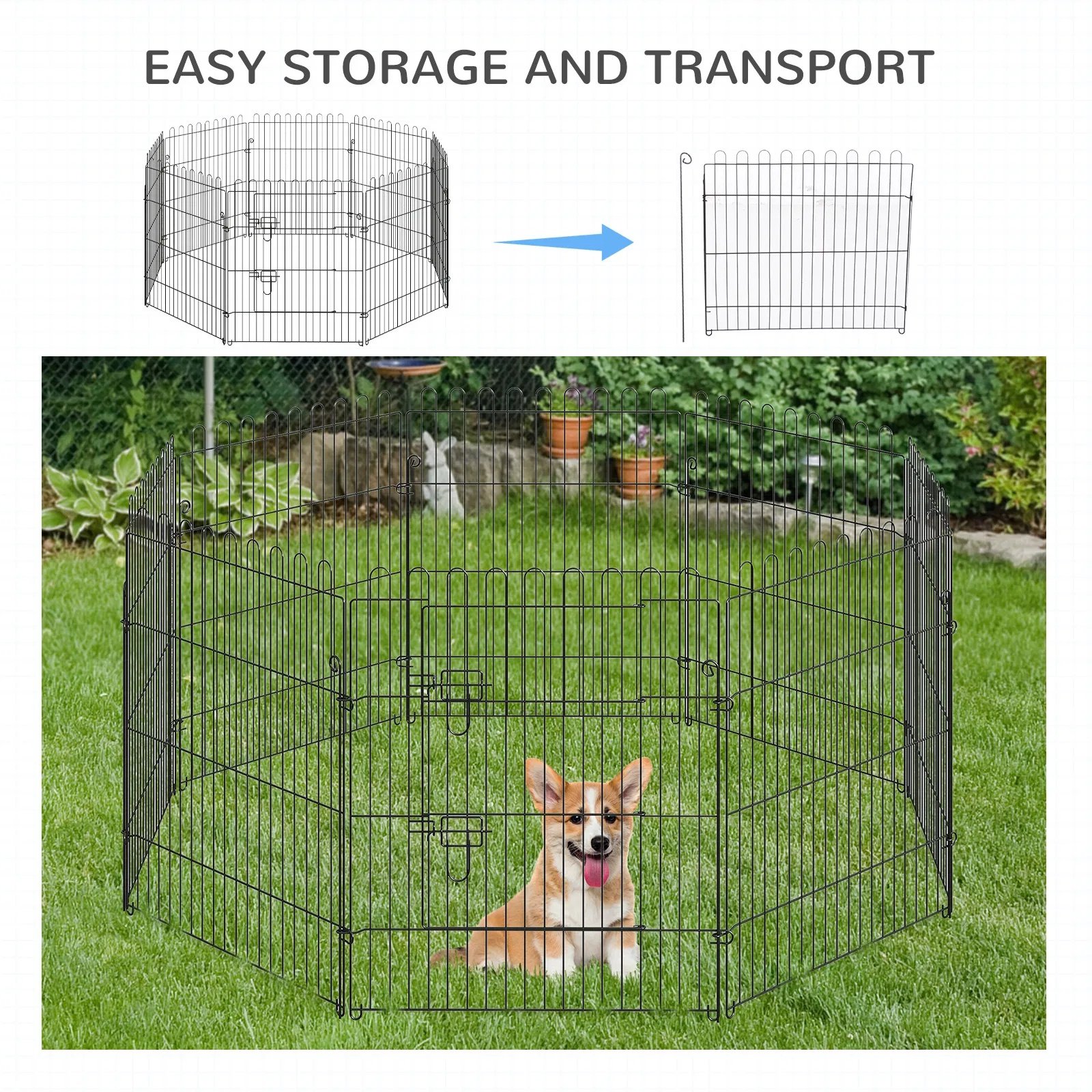 30inch 8-Panel Octagon Pet Exercise Playpen Crate Foldable Dog Cage Pen Puppy Kennel, Black 30inch 8-Panel Octagon Pet Exercise Playpen Crate Foldable Dog Cage Pen Puppy Kennel, Black - Image 4