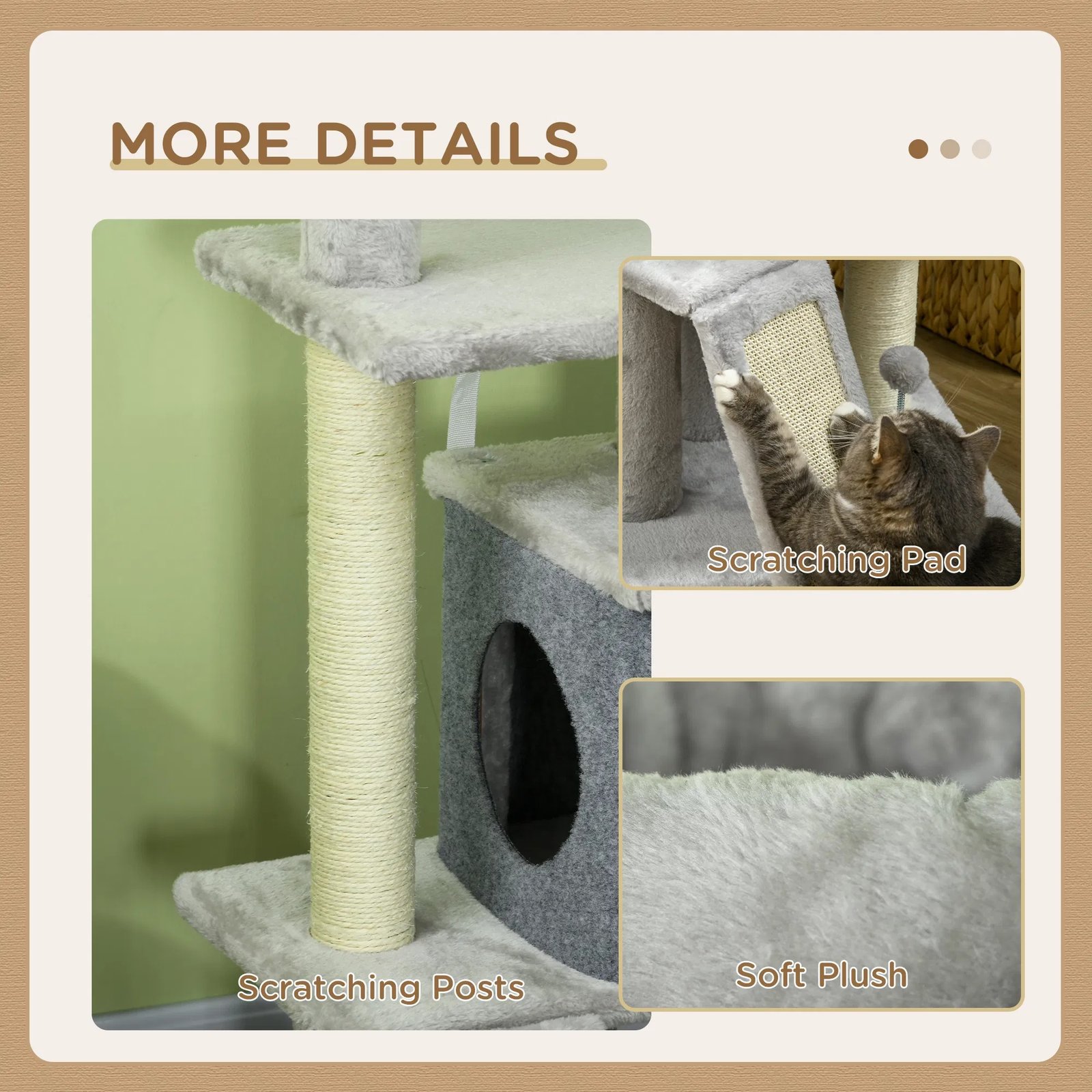 57.5" Cat Tree with Scratching Posts, Large Cat Tower for Indoor Cats with Bed, House, Toys, Grey 57.5" Cat Tree with Scratching Posts, Large Cat Tower for Indoor Cats with Bed, House, Toys, Grey - Image 2