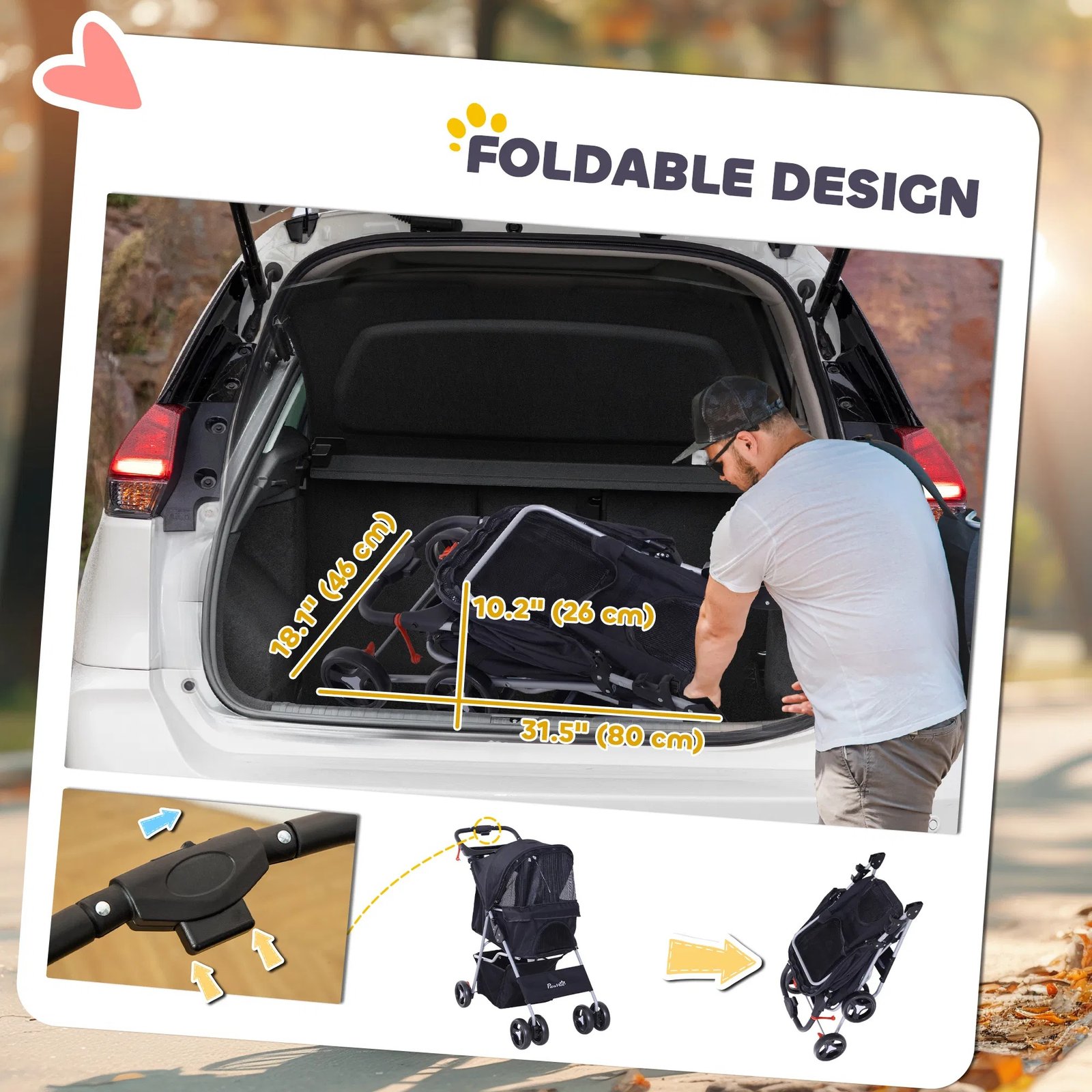 Dog Stroller, One-click Folding Pet Stroller with Cup Holder, 4 Wheels Travel Carrier w/ Brakes, 360° Swiveling Front Wheels, Storage Basket, for XS/Small Dogs Cats, Black Dog Stroller, One-click Folding Pet Stroller with Cup Holder, 4 Wheels Travel Carrier w/ Brakes, 360° Swiveling Front Wheels, Storage Basket, for XS/Small Dogs Cats, Black - Image 2