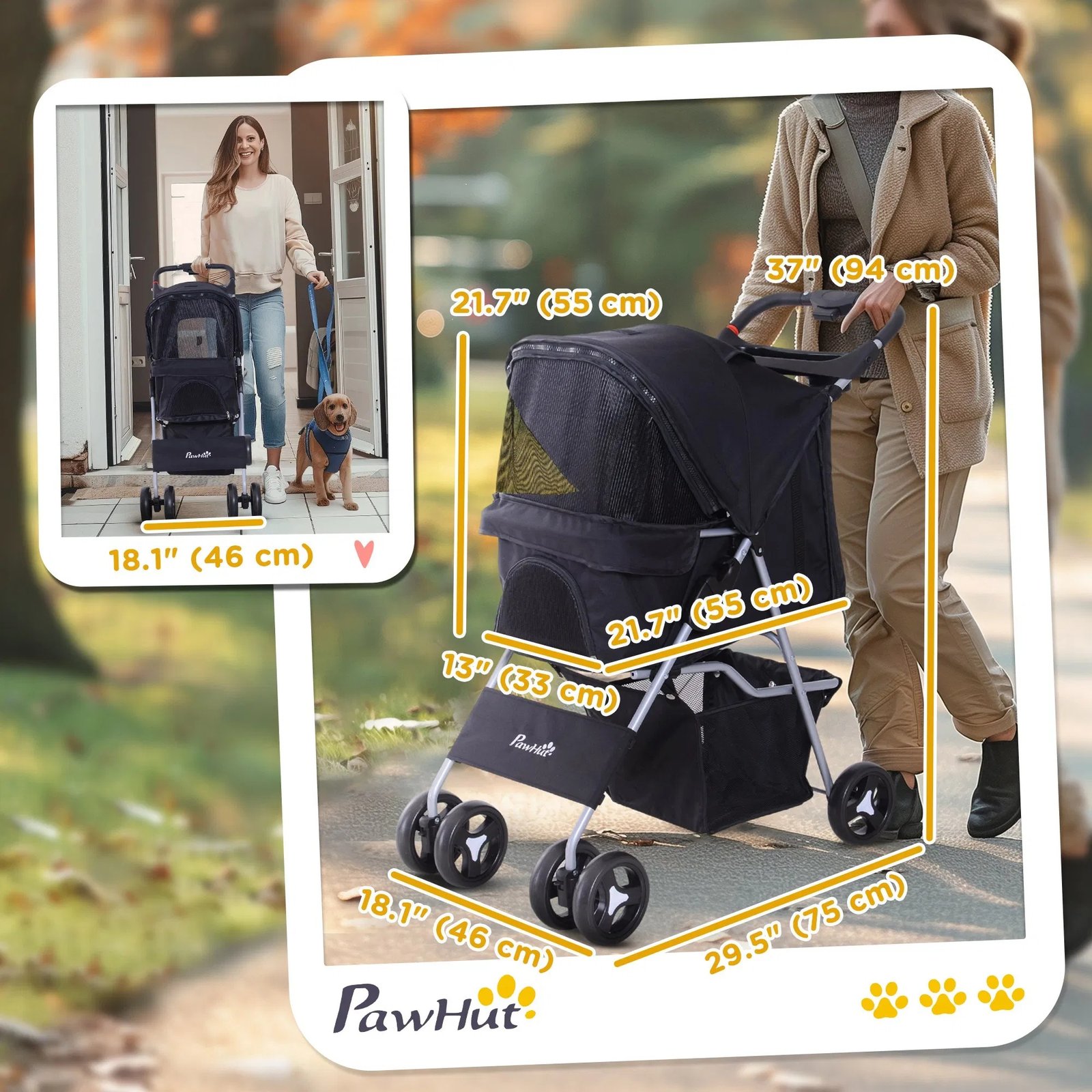 Dog Stroller, One-click Folding Pet Stroller with Cup Holder, 4 Wheels Travel Carrier w/ Brakes, 360° Swiveling Front Wheels, Storage Basket, for XS/Small Dogs Cats, Black Dog Stroller, One-click Folding Pet Stroller with Cup Holder, 4 Wheels Travel Carrier w/ Brakes, 360° Swiveling Front Wheels, Storage Basket, for XS/Small Dogs Cats, Black - Image 4