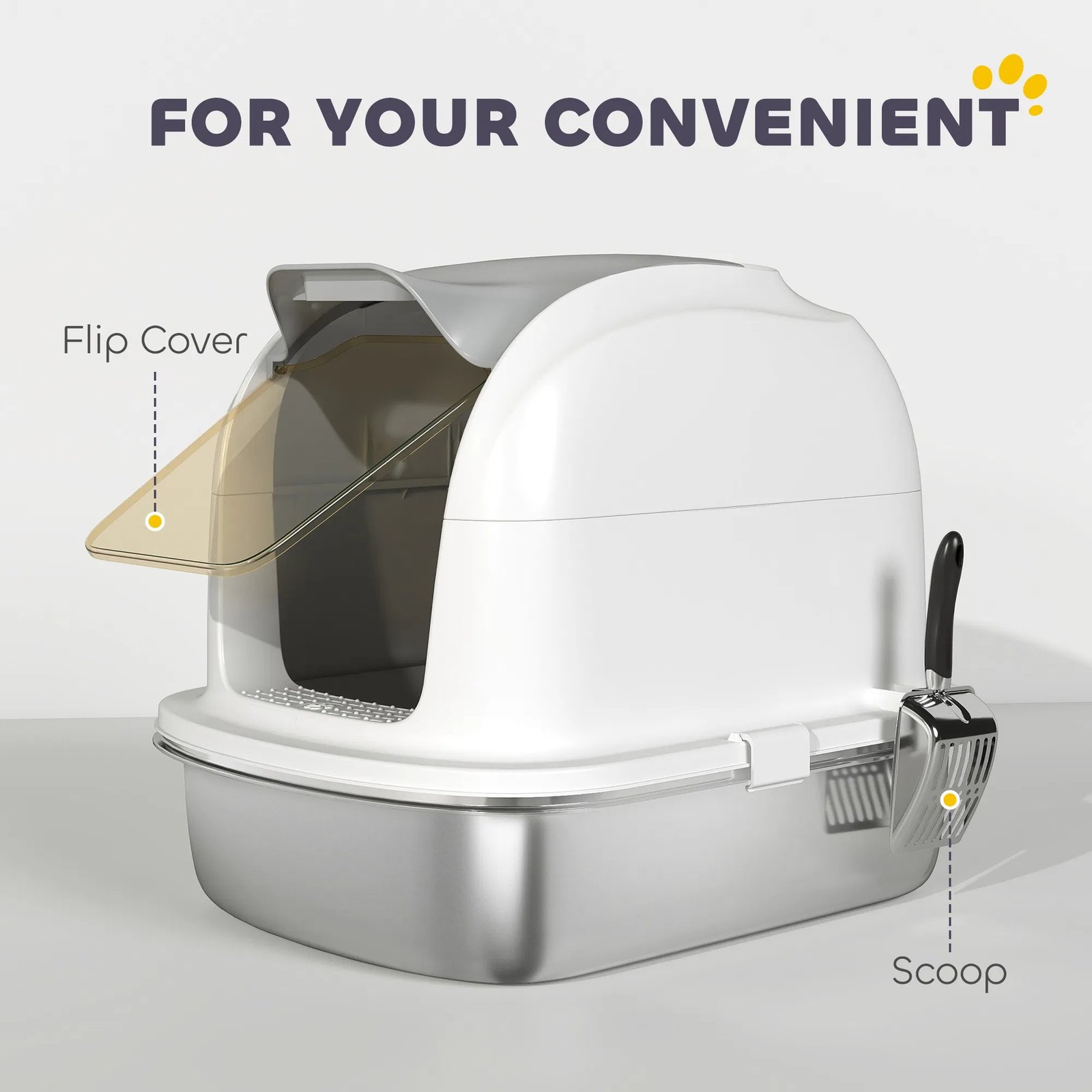 XL Stainless Steel Cat Litter Box with Lid for Big Cats, Enclosed Cat Litter Box with Flip Cover, Scoop XL Stainless Steel Cat Litter Box with Lid for Big Cats, Enclosed Cat Litter Box with Flip Cover, Scoop - Image 6