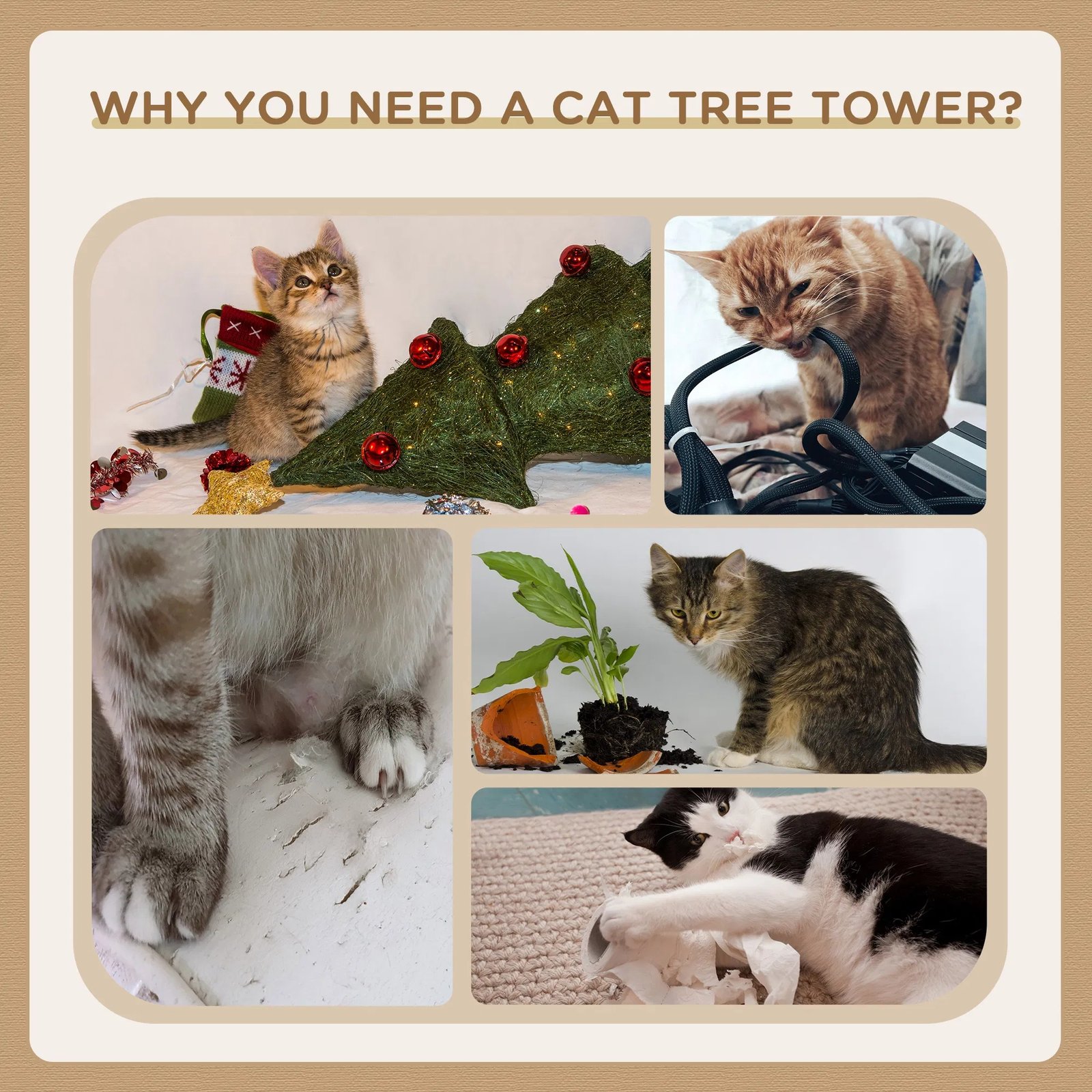 46Inch Scratching Cat Tree, Multi Level Cat Tower for Large Cats Adult with Toys and Condo, Grey 46Inch Scratching Cat Tree, Multi Level Cat Tower for Large Cats Adult with Toys and Condo, Grey - Image 6