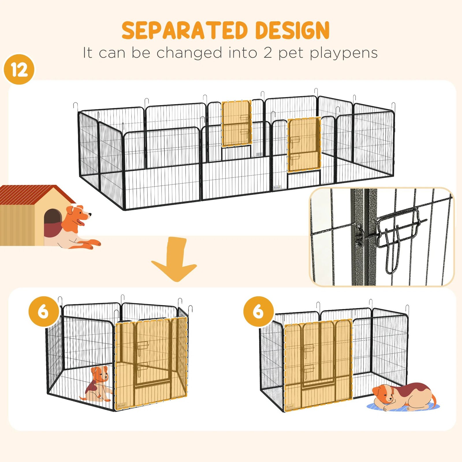 Dog Pen with Gate, 12 Panels Puppy Playpen, Dog Fence, 31.5"H Dog Pen with Gate, 12 Panels Puppy Playpen, Dog Fence, 31.5"H - Image 2