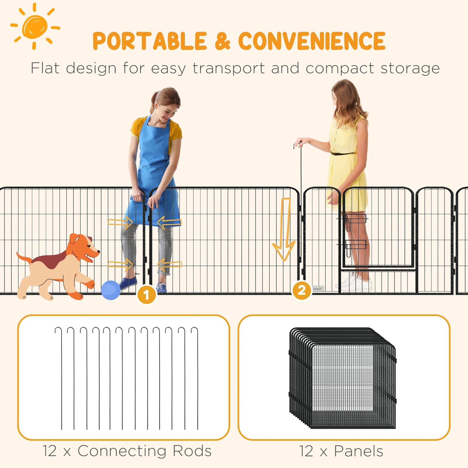 Dog Pen with Gate, 12 Panels Puppy Playpen, Dog Fence, 31.5"H Dog Pen with Gate, 12 Panels Puppy Playpen, Dog Fence, 31.5"H - Image 6