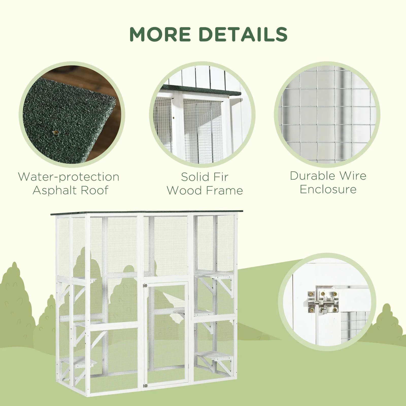 Large Outdoor Catio Enclosure, Wooden Cat Patio with 6 Balanced Platforms and Asphalt Roof, 70.9" x 38.6" x 70.9", White Large Outdoor Catio Enclosure, Wooden Cat Patio with 6 Balanced Platforms and Asphalt Roof, 70.9" x 38.6" x 70.9", White - Image 5