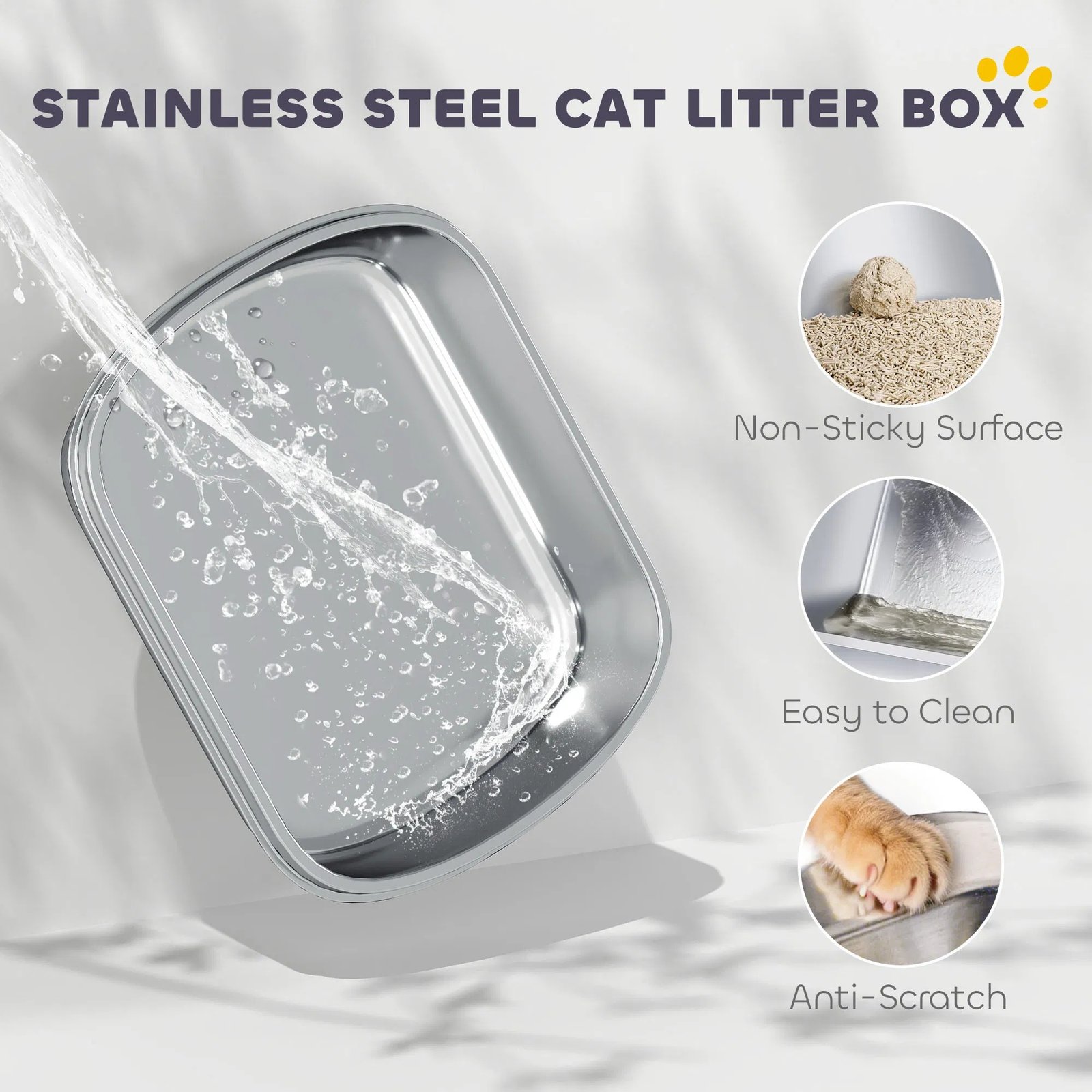 XL Stainless Steel Cat Litter Box with Lid for Big Cats, Enclosed Cat Litter Box with Flip Cover, Scoop XL Stainless Steel Cat Litter Box with Lid for Big Cats, Enclosed Cat Litter Box with Flip Cover, Scoop - Image 3