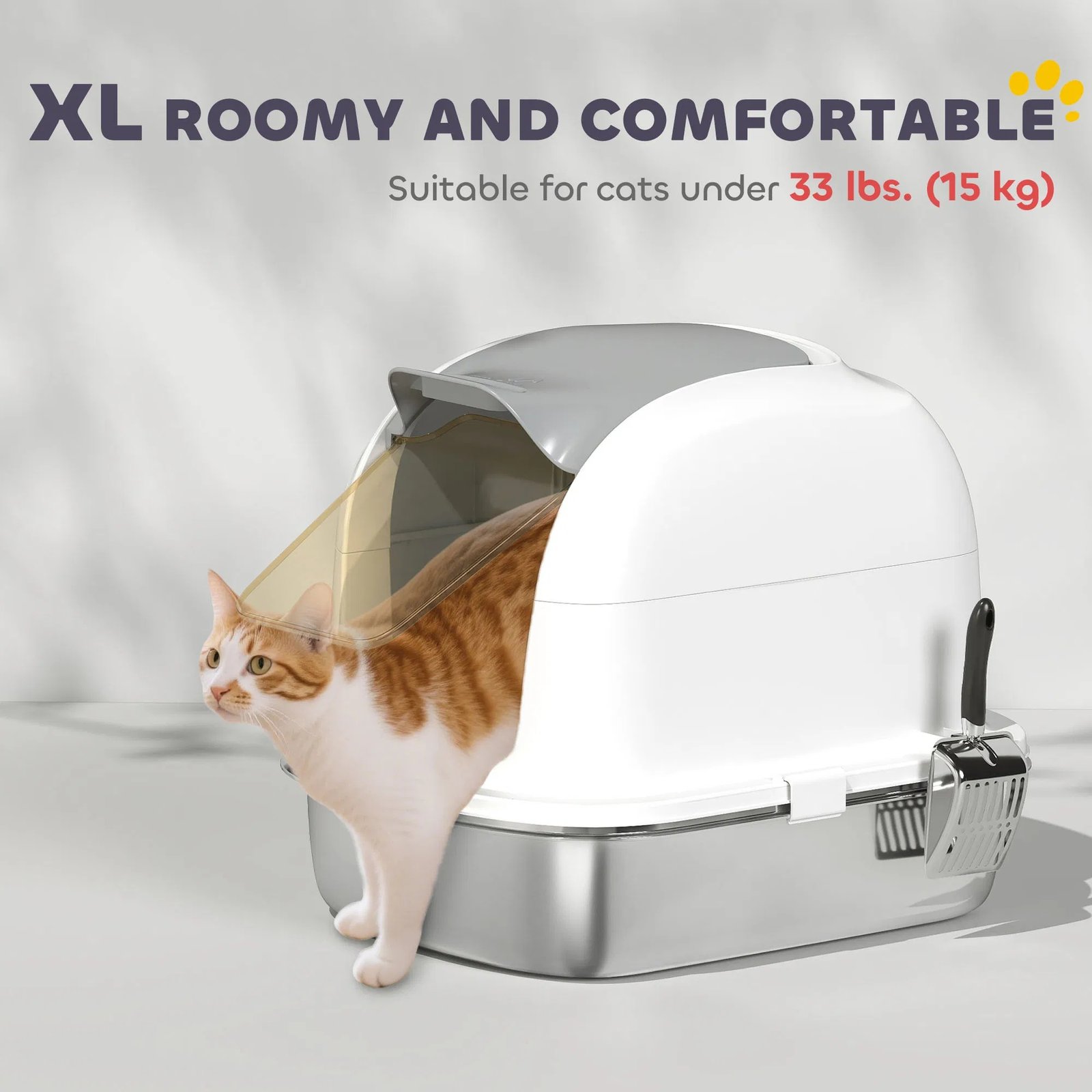 XL Stainless Steel Cat Litter Box with Lid for Big Cats, Enclosed Cat Litter Box with Flip Cover, Scoop XL Stainless Steel Cat Litter Box with Lid for Big Cats, Enclosed Cat Litter Box with Flip Cover, Scoop - Image 4