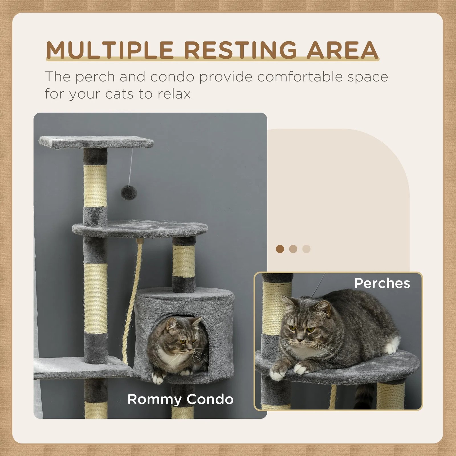 46Inch Scratching Cat Tree, Multi Level Cat Tower for Large Cats Adult with Toys and Condo, Grey 46Inch Scratching Cat Tree, Multi Level Cat Tower for Large Cats Adult with Toys and Condo, Grey - Image 4