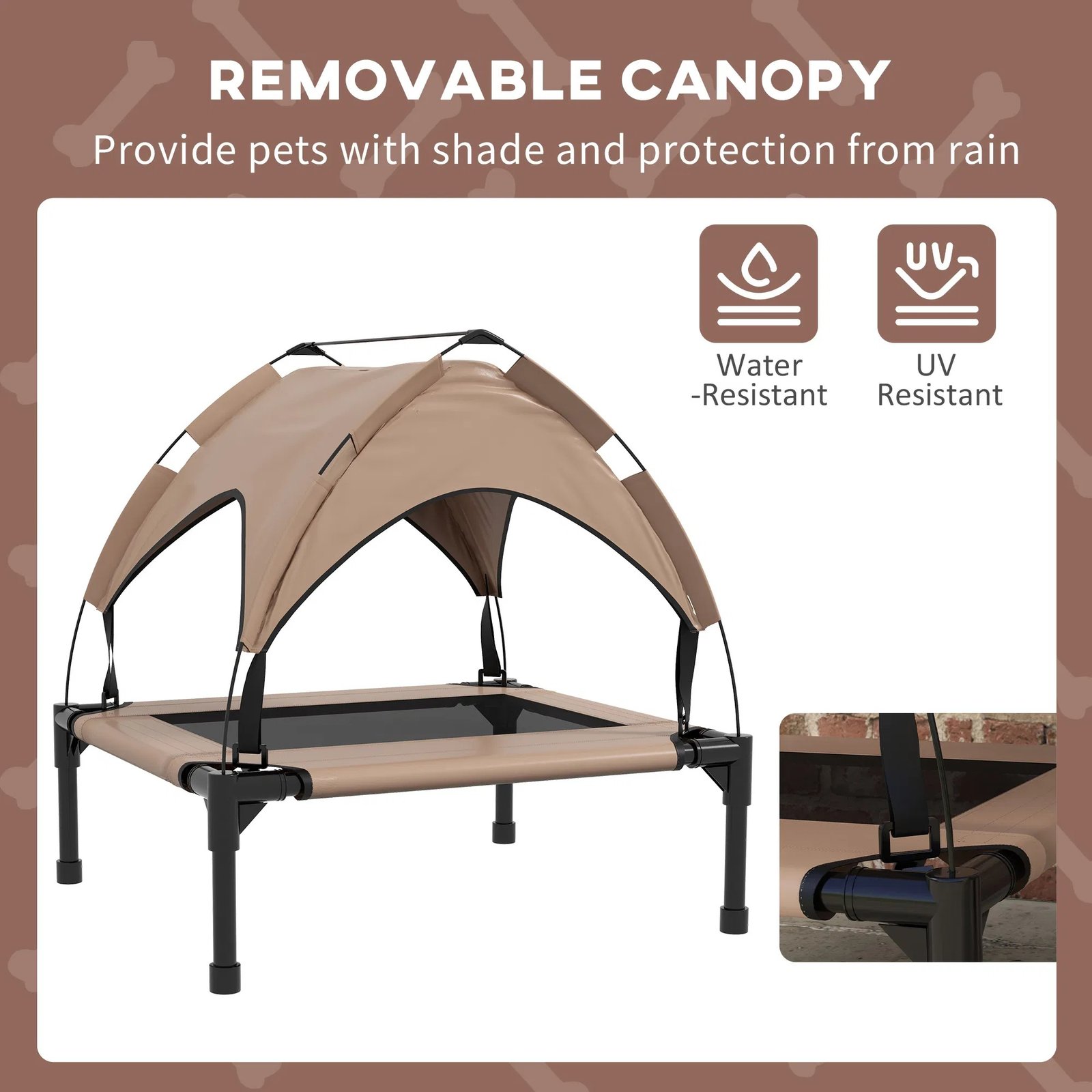 Raised Dog Bed Cooling Dog Cot w/ Canopy Washable Breathable Mesh, for Small and Medium Dogs, Coffee Raised Dog Bed Cooling Dog Cot w/ Canopy Washable Breathable Mesh, for Small and Medium Dogs, Coffee - Image 6