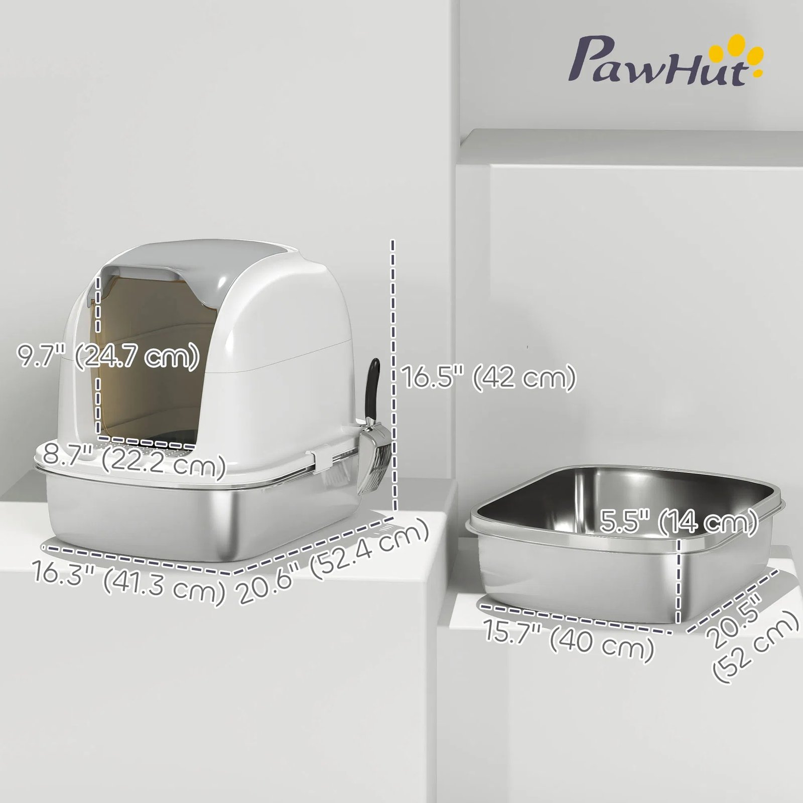 XL Stainless Steel Cat Litter Box with Lid for Big Cats, Enclosed Cat Litter Box with Flip Cover, Scoop XL Stainless Steel Cat Litter Box with Lid for Big Cats, Enclosed Cat Litter Box with Flip Cover, Scoop - Image 2