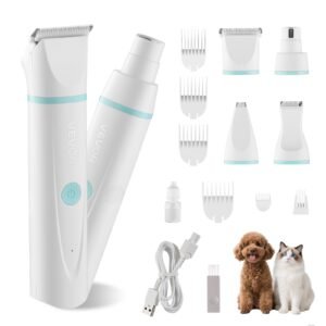 Dog Clippers 4-in-1 Grooming Kit – Low-Noise Rechargeable Pet Trimmer with Nail Grinder