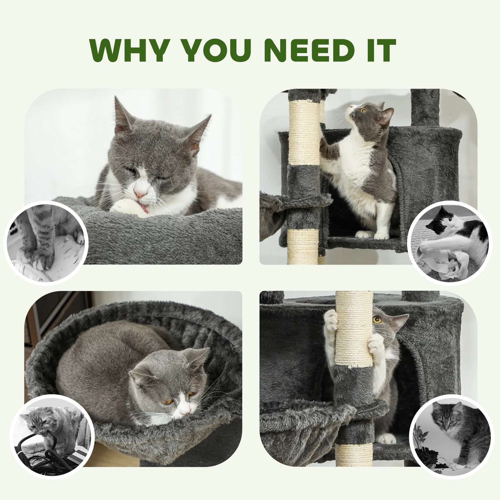 52.5" Cat Tree Tower with Scratching Posts, Cat Condos, Bed, Platforms, Hammocks, for Indoor Cats, Dark Grey 52.5" Cat Tree Tower with Scratching Posts, Cat Condos, Bed, Platforms, Hammocks, for Indoor Cats, Dark Grey - Image 3