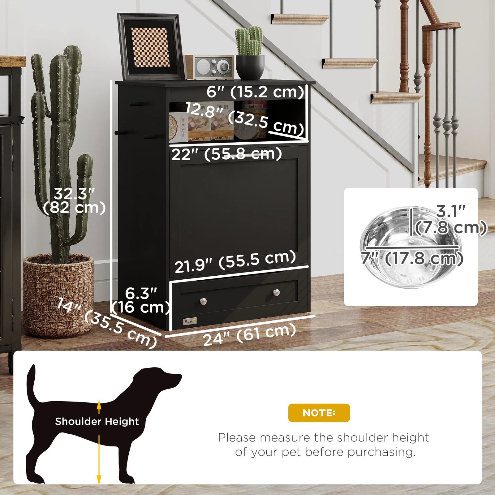 Pet Feeder Station Storage Cabinet, Dog Food Storage Container with Dog Raised Bowls, Watering Supplies, Black Pet Feeder Station Storage Cabinet, Dog Food Storage Container with Dog Raised Bowls, Watering Supplies, Black - Image 6