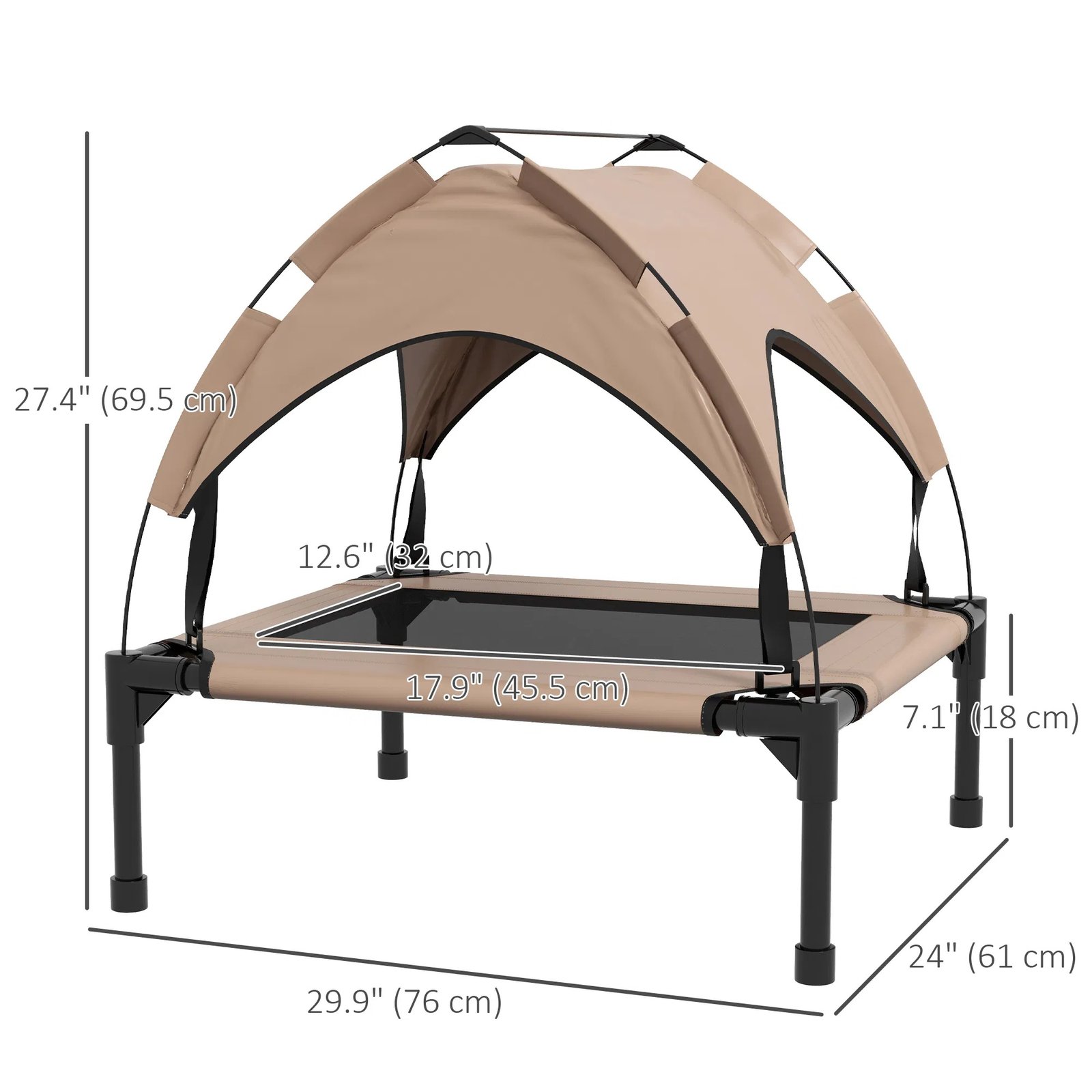 Raised Dog Bed Cooling Dog Cot w/ Canopy Washable Breathable Mesh, for Small and Medium Dogs, Coffee Raised Dog Bed Cooling Dog Cot w/ Canopy Washable Breathable Mesh, for Small and Medium Dogs, Coffee - Image 5
