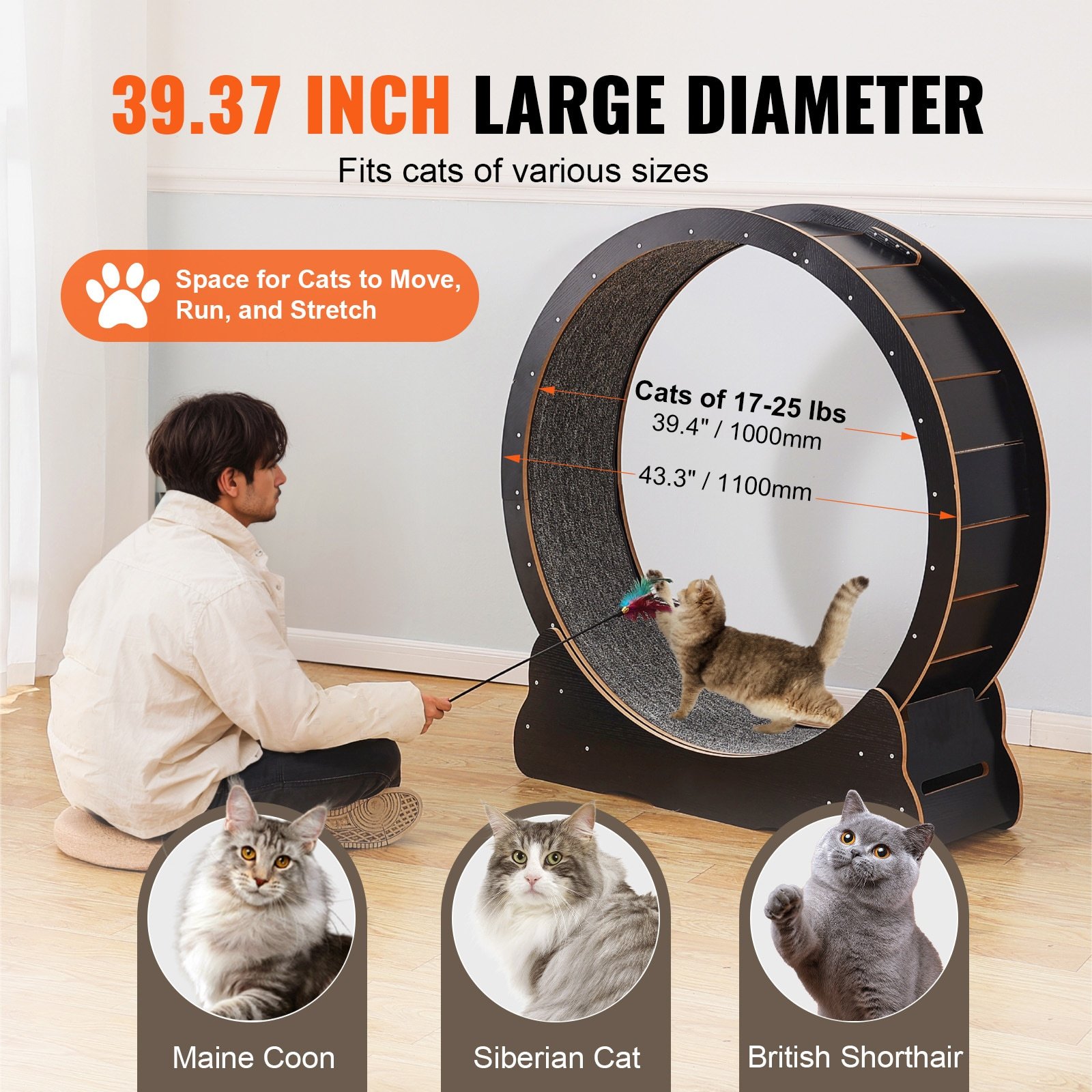 Cat Exercise Wheel – 43.3 inch Large Treadmill Wheel, Black Cat Exercise Wheel – 43.3 inch Large Treadmill Wheel, Black