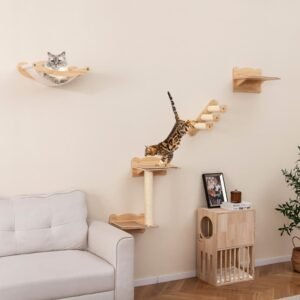 Cat Wall Furniture Set of 4 – Wall-Mounted Shelves with Hammock, Steps & Perch