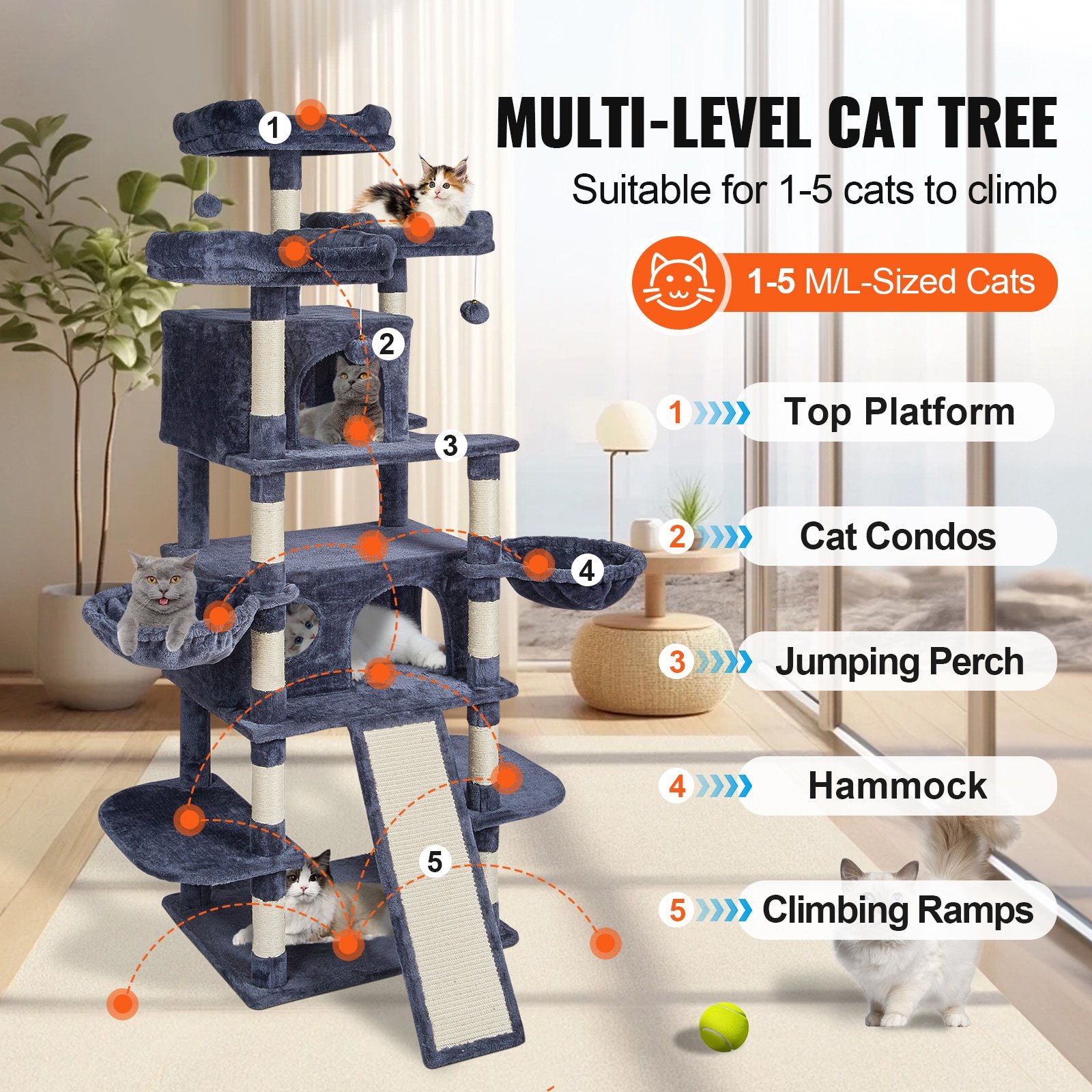 Cat Tree Tower 68.5 inch with Condos & Scratching Posts Cat Tree Tower 68.5 inch with Condos & Scratching Posts - Image 3