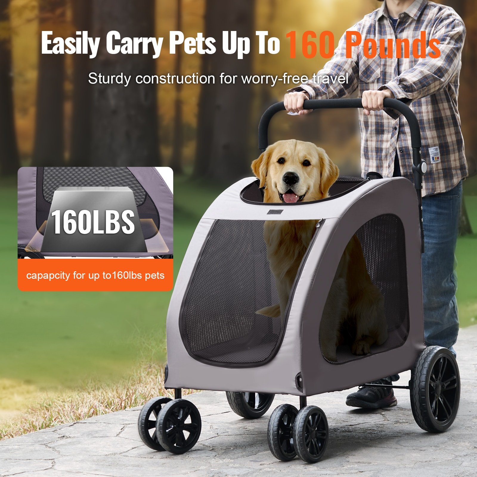 Large Pet Stroller – 4 Wheels, up to 160 lbs Large Pet Stroller – 4 Wheels, up to 160 lbs - Image 6