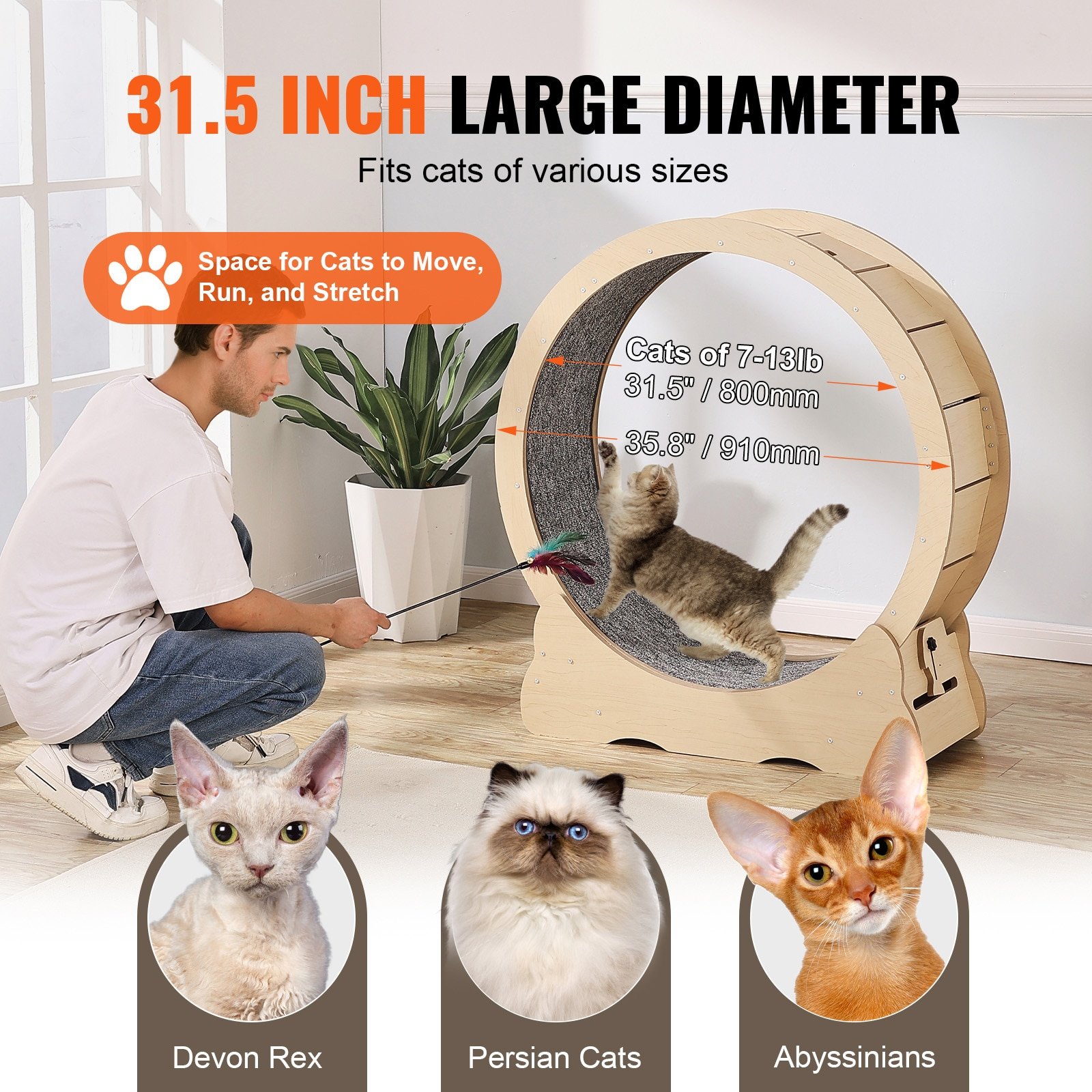Cat Exercise Wheel – 35.8 inch Treadmill Wheel, Wood Cat Exercise Wheel – 35.8 inch Treadmill Wheel, Wood - Image 7