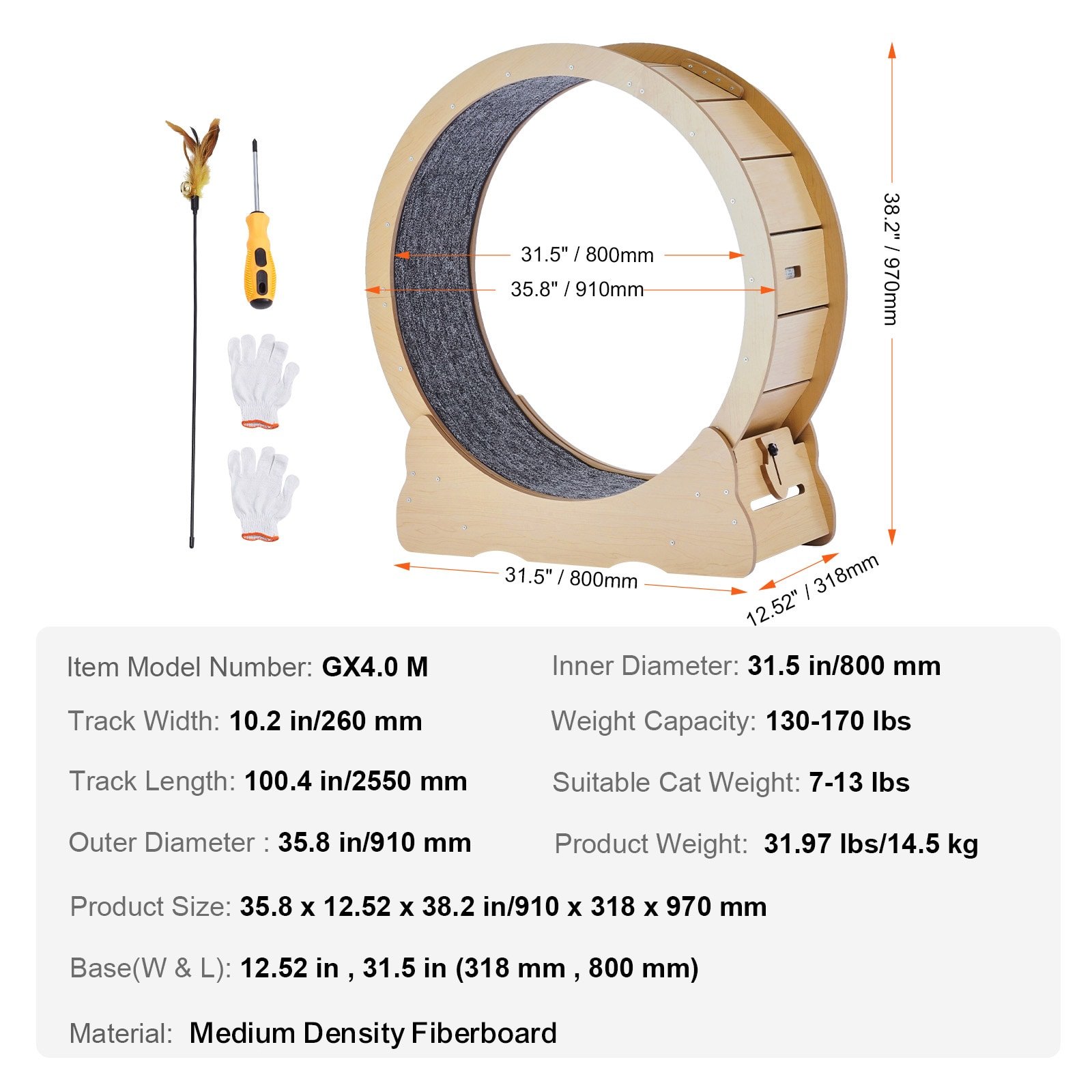 Cat Exercise Wheel – 35.8 inch Treadmill Wheel, Wood Cat Exercise Wheel – 35.8 inch Treadmill Wheel, Wood - Image 8